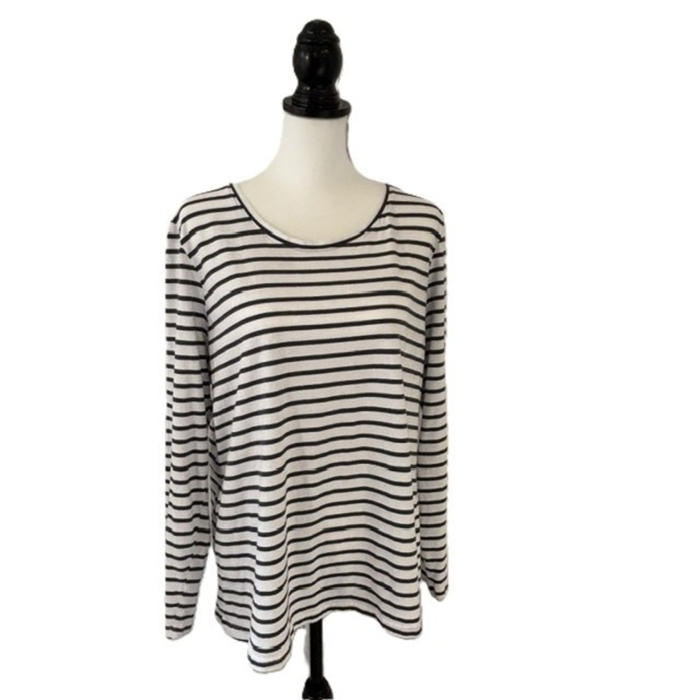 Duluth Trading Co Striped Top Women XXL White Black Good Long Sleeve Cotton